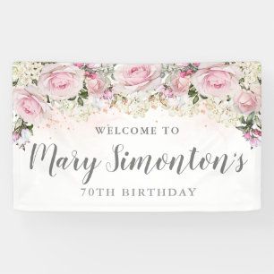 Banderoles Floral rose et blanc rustique 70e anniversaire
