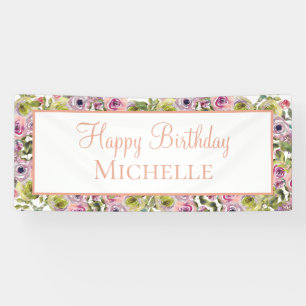 Banderoles Floral rose pourpre Joyeux anniversaire