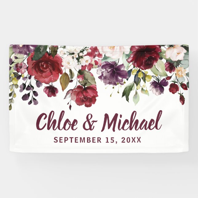 Banderoles Floral rouge rustique et rose Mariage personnalisé (Horizontal)