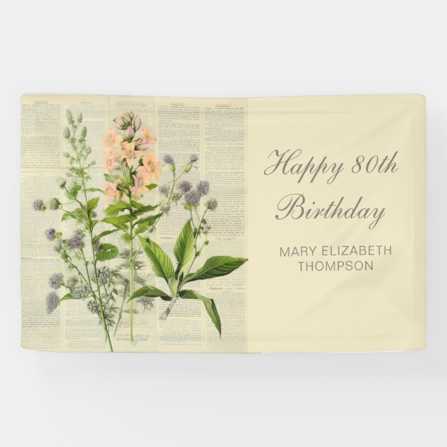 Banderoles Floral vintage 80e anniversaire (Horizontal)