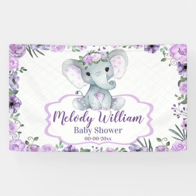 Banderoles Flore Éléphant Violet Signe Rustique Fond Douche (Horizontal)