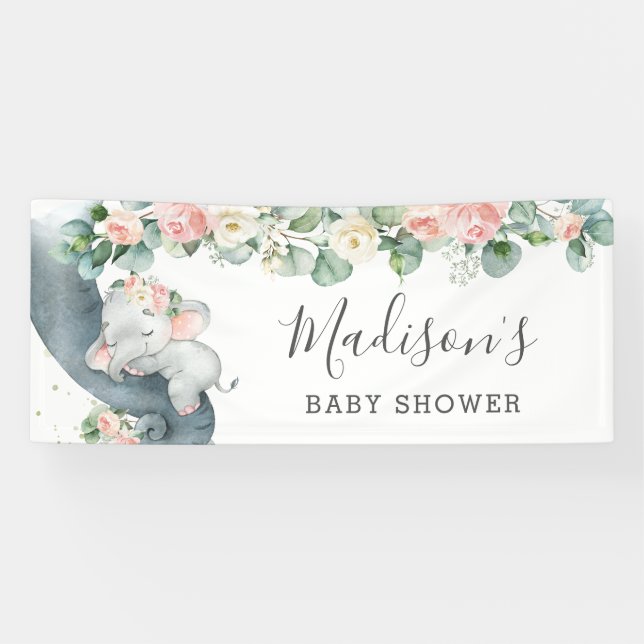 Banderoles Flore verdure Elephant Baby shower Fille Bienvenue (Horizontal)