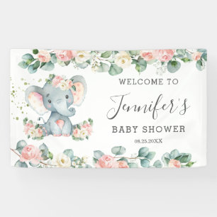 Banderoles Flore verdure Elephant Baby shower Fille Bienvenue