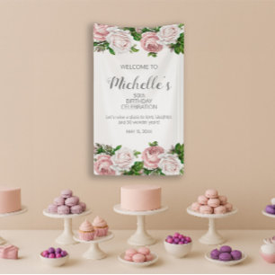 Banderoles Flore Vintage rose pâle 50e anniversaire Bienvenue