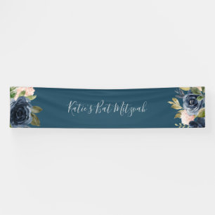 Banderoles Flush et Navy Flowers   Bat mitzvah bleu