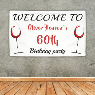 Banderoles Fond de fête d'anniversaire 60 ans avec verre de v