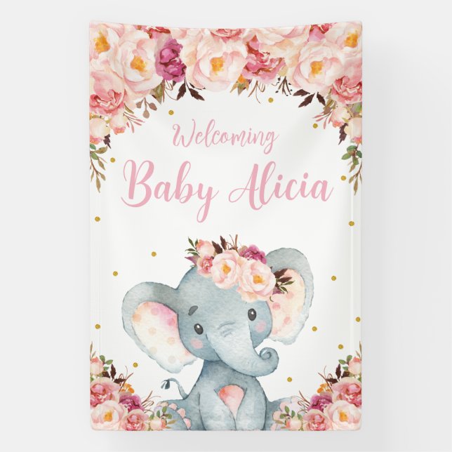 Banderoles Fond de toilette pour bébé éléphant floral pêche r (Verticale)