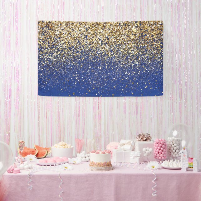 Banderoles Fond pailleté bleu royal avec taches dorées pour a (Fête)