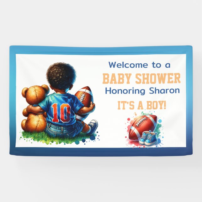 Banderoles Football Baby Boy avec Baby shower Teddy Bienvenue (Horizontal)