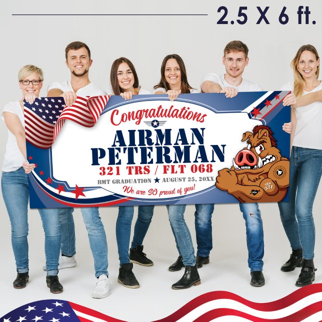 Banderoles Force aérienne BMT Graduation 321 TRS Warthogs Mil (2.5 x 6 ft Air Force BMT Basic Military Training Graduation Vinyl Banner, 321 TRS Warthogs Mascot)