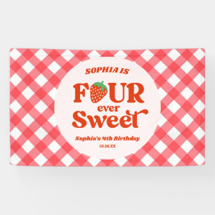 Banderoles Four Ever Sweet Strawberry 4e fête d'anniversaire