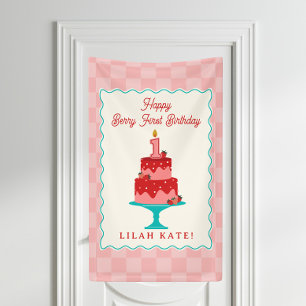 Banderoles Fraise 1er Anniversaire Cake Checker
