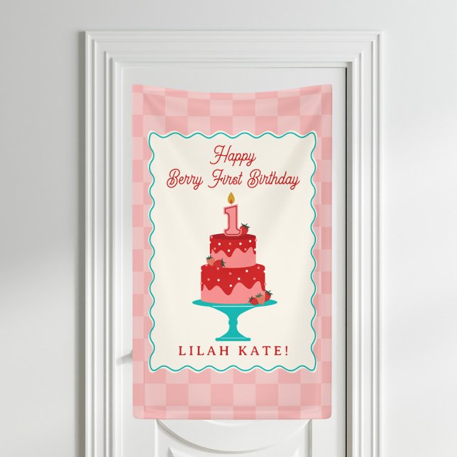 Banderoles Fraise 1er Anniversaire Cake Checker (Créateur téléchargé)