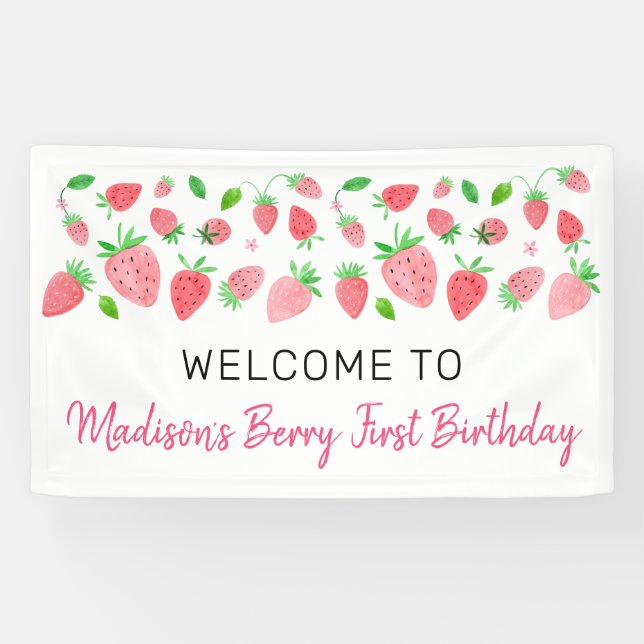 Banderoles Fraise Berry Sweet Anniversaire (Horizontal)