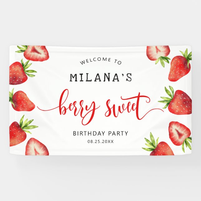 Banderoles Fraise Berry Sweet Girls Anniversaire (Horizontal)