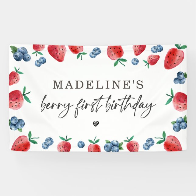 Banderoles Fraise Bleuet Berry Sweet Anniversaire (Horizontal)