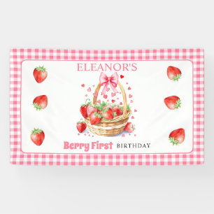 Banderoles Fraise et nœud rose Premier anniversaire Berry