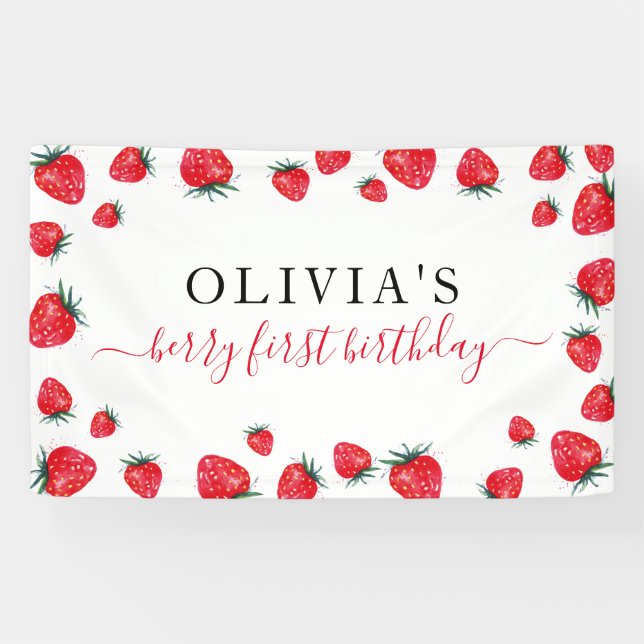 Banderoles Fraise fête d'anniversaire Berry First Banner (Horizontal)