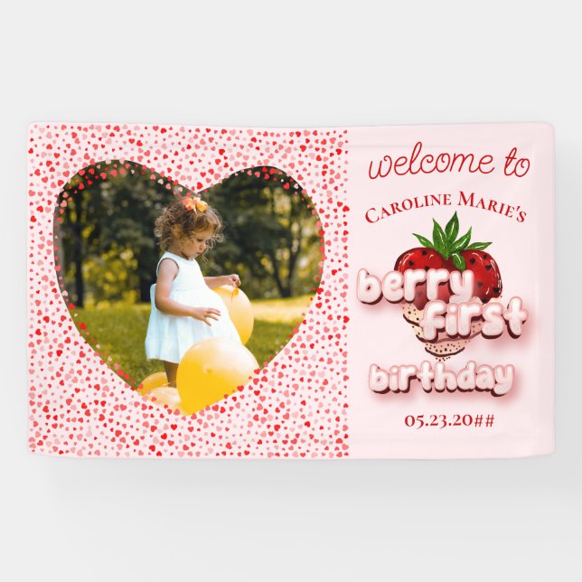 Banderoles Fraise Girl Berry Premier 1er anniversaire Photo (Horizontal)