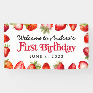 Banderoles Fraise moderne Enfants Premier anniversaire Accuei