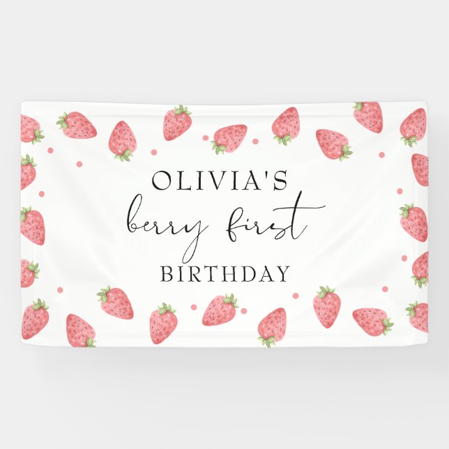 Banderoles Fraise premier anniversaire 1er Berry Sweet (Horizontal)