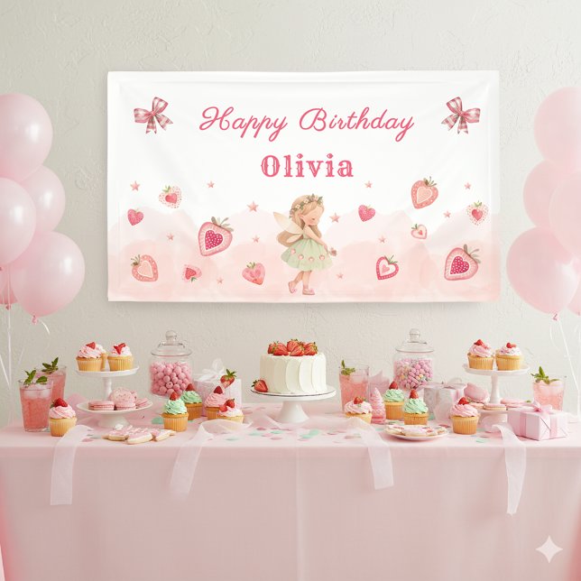 Banderoles Fraise sucrée Fée Fille fête d'anniversaire Bienve (Créateur téléchargé)