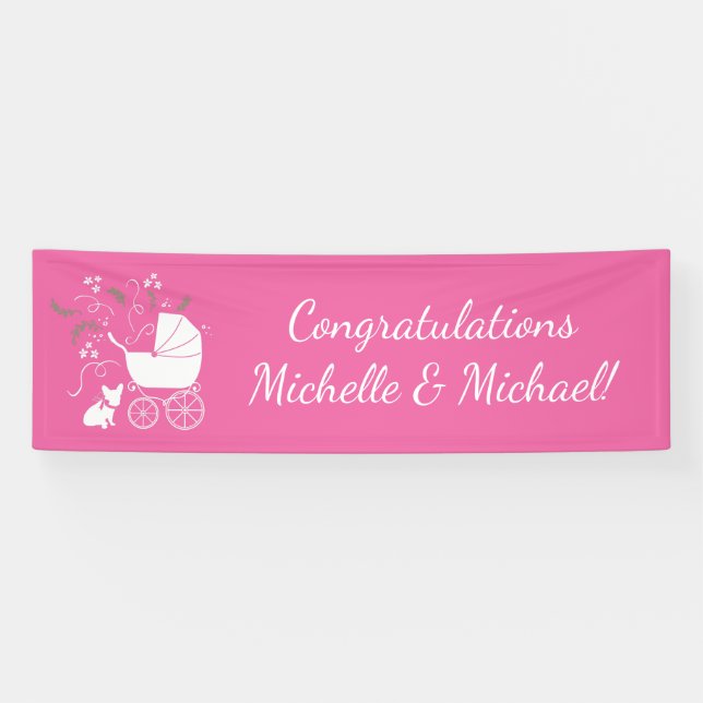 Banderoles Français Baby shower Bulldog Français Français ros (Horizontal)
