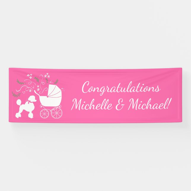 Banderoles Français Poodle Chien Baby shower Chien Chiot Rose (Horizontal)