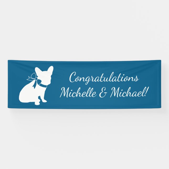 Banderoles French Bulldog Theme Party - Baby shower Blue (Horizontal)