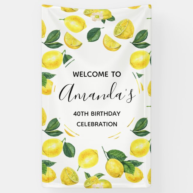 Banderoles Fruit Motif d'aquarelle aux citrons jaunes Anniver (Vertical)