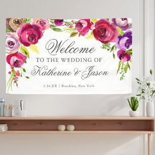 Banderoles Fuchsia Rose Floral Chic Romantique Mariage Bienve
