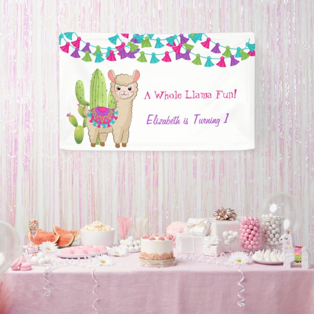 Banderoles Fun Llama entier rose violet Cactus enfant anniver (Fête)