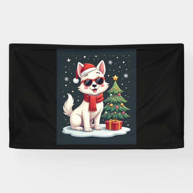 Banderoles Funny Festive Lunettes de soleil Chien avec arbre  (Horizontal)
