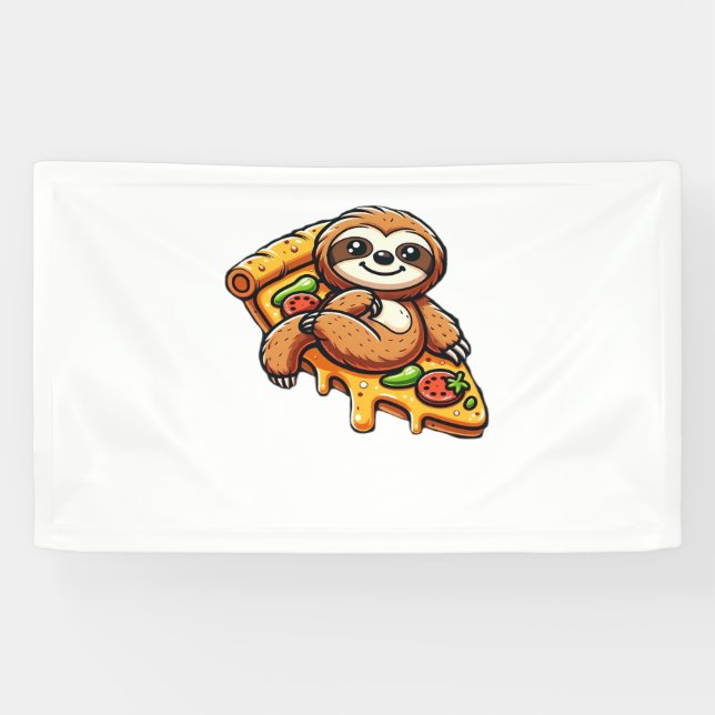 Banderoles Funny Sloth mangeant Pizza, Kawaii Amoureux des an (Horizontal)