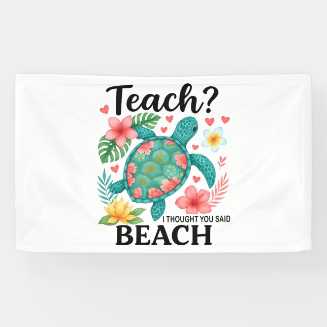 Banderoles Funny Teacher Beach Tortue d'été (Horizontal)