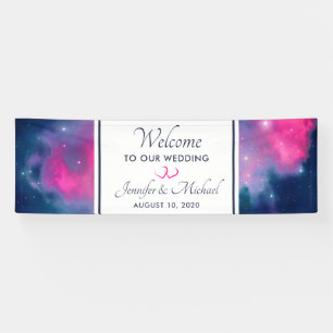 Banderoles Galaxie rose et bleu Nebula & Etoiles Mariage Abst