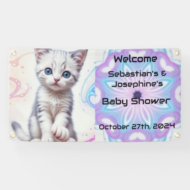 Banderoles Galaxy Blue Kitten, Baby shower (Horizontal)