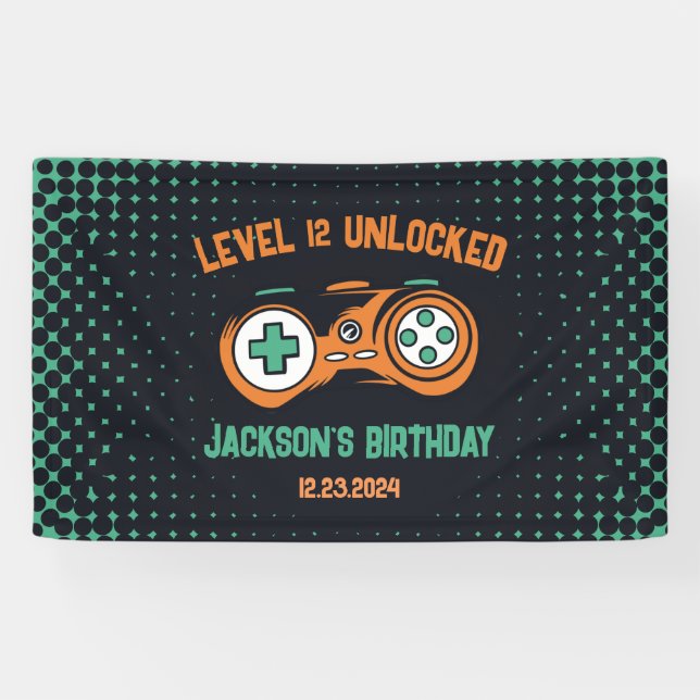 Banderoles Gamer Niveau Jeu Les Garçons Déverrouillés Fête An (Horizontal)