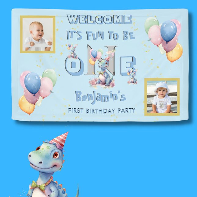 Banderoles Garçon Premier Anniversaire Amusant One Dinosaur (Créateur téléchargé)