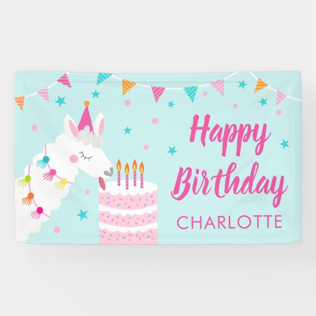 Banderoles Gâteau tout Llama amusant 4e anniversaire Aqua (Horizontal)