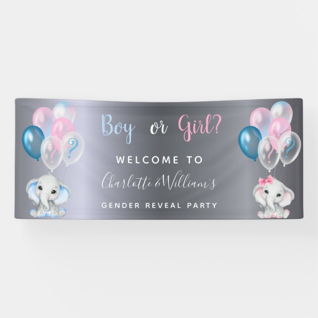 Banderoles Genre révéler fête argent bébé éléphants (Horizontal)