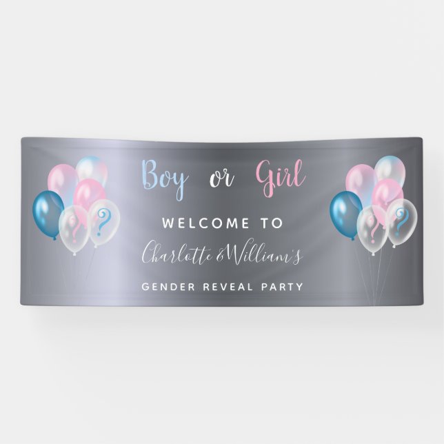 Banderoles Genre révéler la fête garçon fille bleu rose argen (Horizontal)
