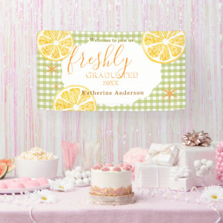 Banderoles Gingham Citron Fraîchement Diplômé 