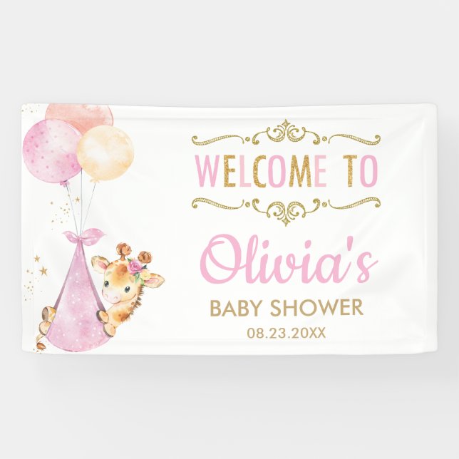 Banderoles Giraffe Balloons Fille Baby shower Accueil arrière (Horizontal)
