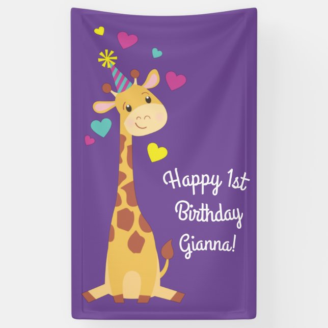 Banderoles Giraffe fête d'anniversaire (Vertical)