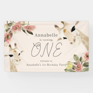 Banderoles Giraffe Rose Floral Girl 1er anniversaire