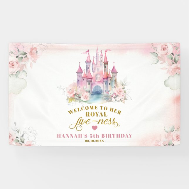 Banderoles Girl Princess Royal Castle Cinquième anniversaire  (Horizontal)