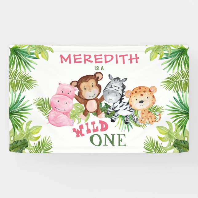 Banderoles Girl Wild One Jungle Safari 1er premier anniversai (Horizontal)