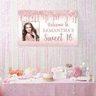 Banderoles Girly Sweet 16 Rose Parties scintillant or Photo g