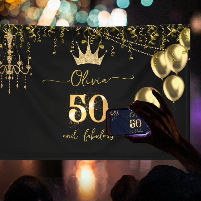 Banderoles Glam 50 et or fabuleux Anniversaire noir (Créateur téléchargé)